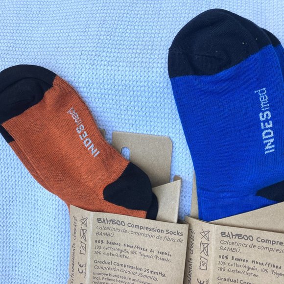2 PR - NWT Bamboo compression socks SMARTEC unisex orange & blue sky M INDESmed - Picture 4 of 6